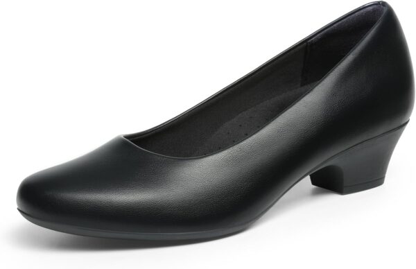 Women’s Chunky Low Block Heel Closed Toe Pumps – Comfortable Work & Wedding Shoes