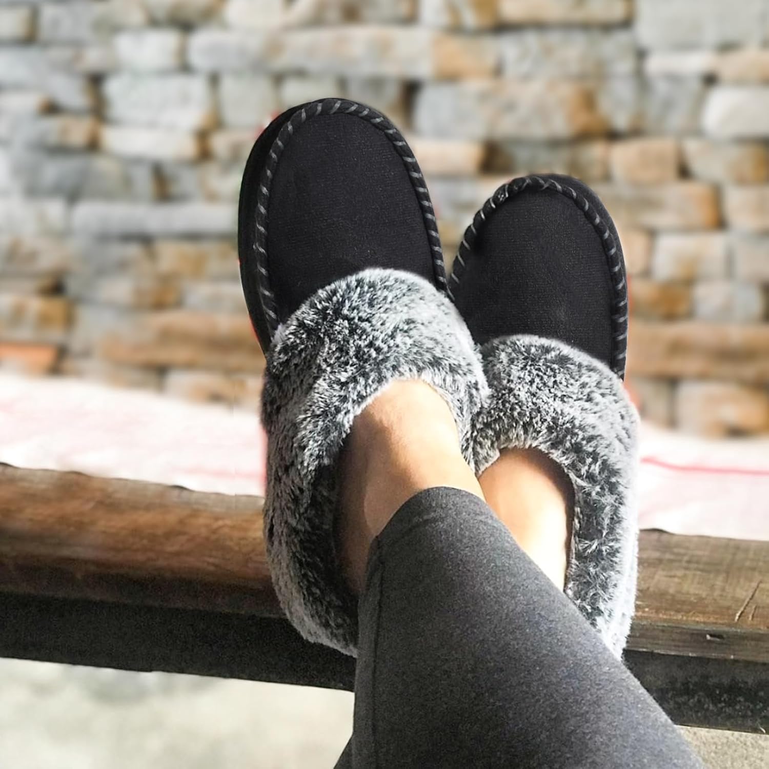 Women's Memory Foam House Slippers with Hard Bottom, Fur Lined House Shoes with Non-Slip Rubber Sole for Indoor & Outdoor - Image 2